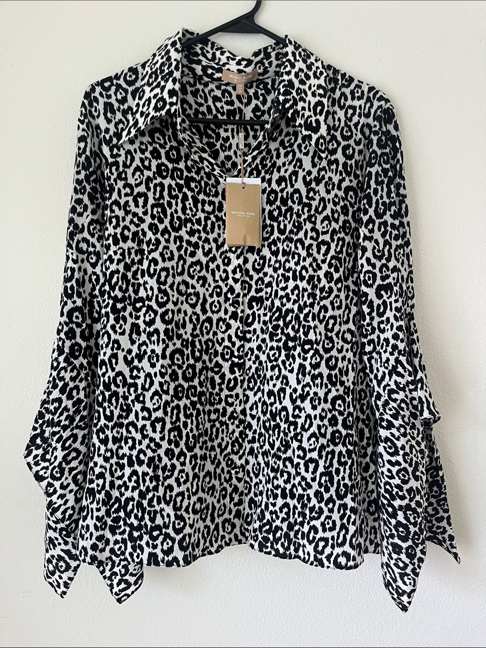Michael Kors Black & White Leopard Button-Down Shirt